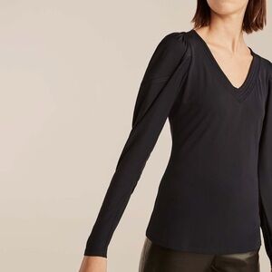 Rebecca Taylor Navy Blue Long Sleeve V Neck Blouse Puff Sleeve Tunic SZ S